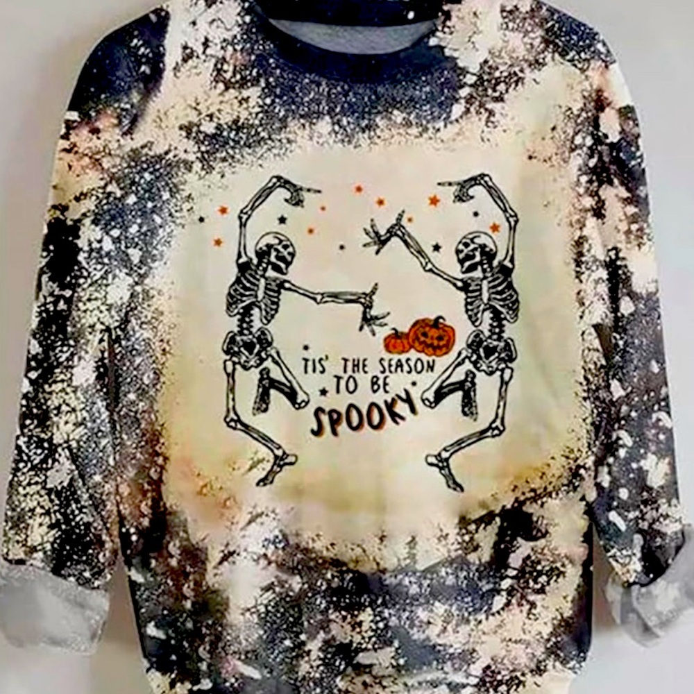 New Halloween Tis' The Season To Be Spooky Skeleton lightweight crewneck sz S